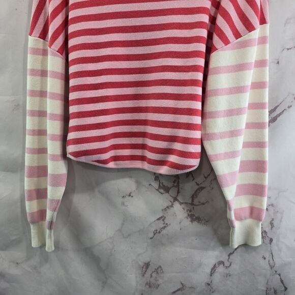Anthropologie Sweater Women XS Pink White Striped Daily Crop Drop Shoulder - Picture 7 of 10